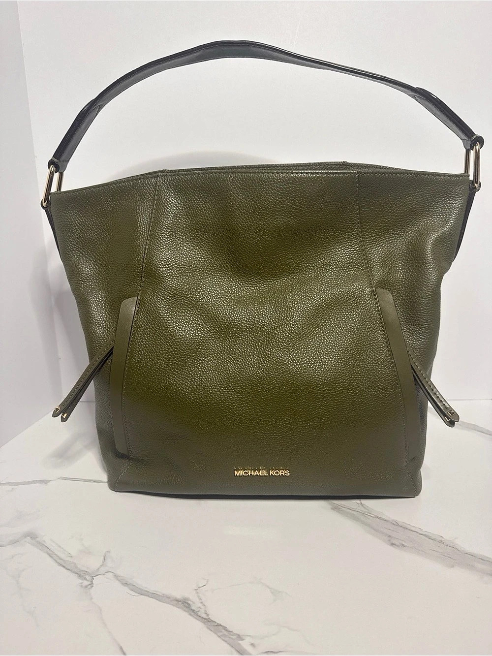Michael Kors Evie Large Pebbled Leather Hobo Shoulder Bag - Olive Green w/ Tag